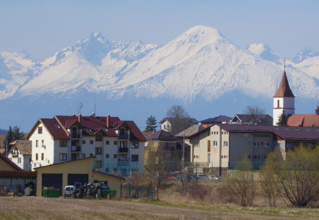 View of Hrabušice village, Slovakia, from bike path to Spišská Nová Ves